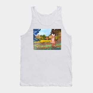 Woman girl walking in meadow zen yoga buddhism Tank Top